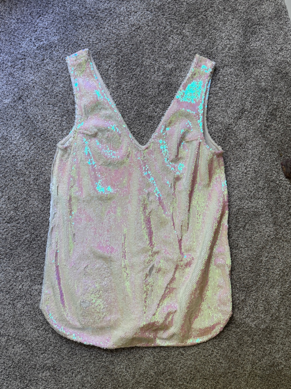 Free People Intimately Iridescent Sequin V-Neck Top or Dress — Pink / Aqua Sheen